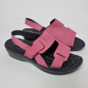 Ladies Sandpiper Leather Slingback Sandals Fastening Pink Black Beach Comfort 8M